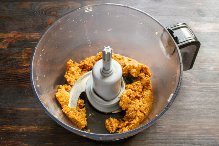 Chilled truffle mixture Thick and smooth peanut mixture gathered in a blender bowl