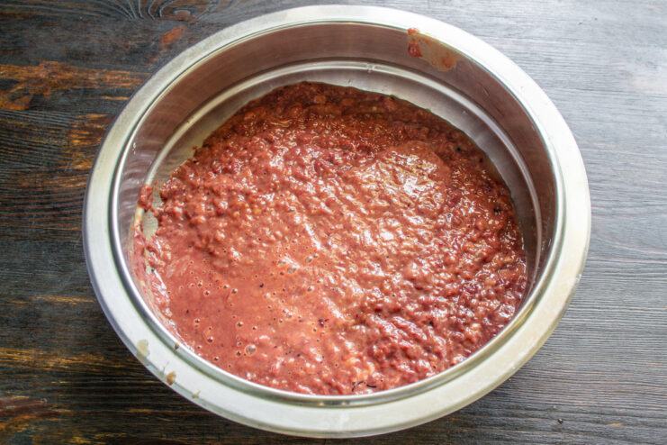 Ground Liver Mixture Ground chicken liver in a bowl resembling a liquid puree.