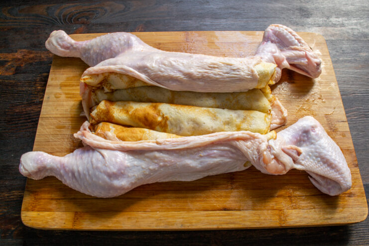 Multiple layers of crepe tubes stacked in a pyramid on the skin.