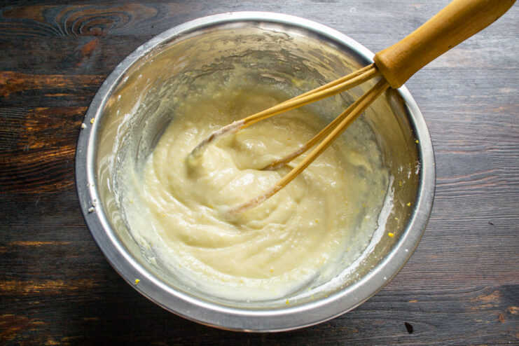 Smooth and thoroughly mixed lemon cheese filling in a bowl
