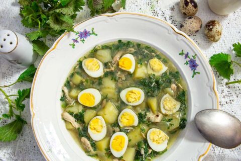 Nettle Soup with Quail Eggs